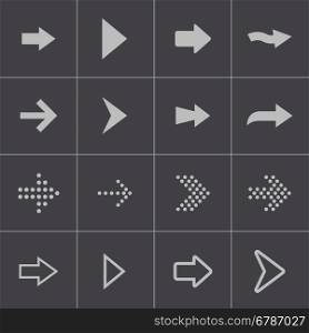 Vector black arrows icons set on grey background. Vector black arrows icons set