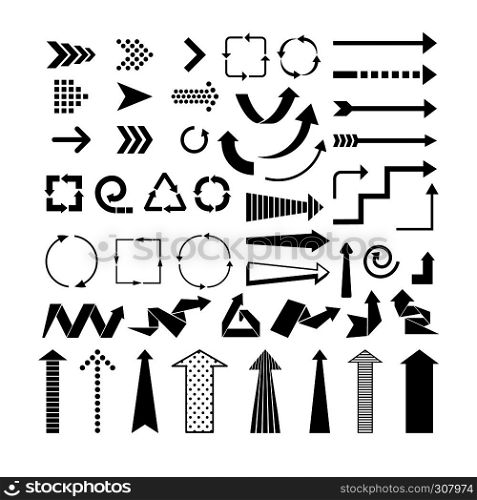 Vector black arrows on white background. Directions and pointers icons. Black arrows