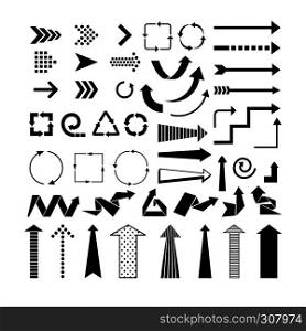Vector black arrows on white background. Directions and pointers icons. Black arrows