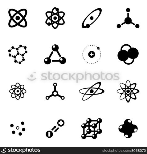 Vector black atom icon set. Vector black atom icon set on white background