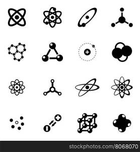 Vector black atom icon set. Vector black atom icon set on white background
