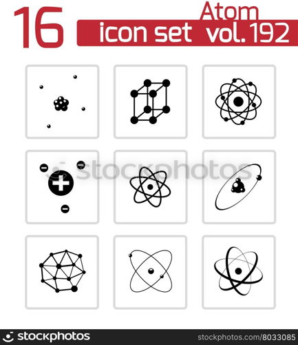 Vector black atom icons set on white background. Vector black atom icons set