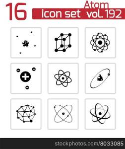 Vector black atom icons set on white background. Vector black atom icons set