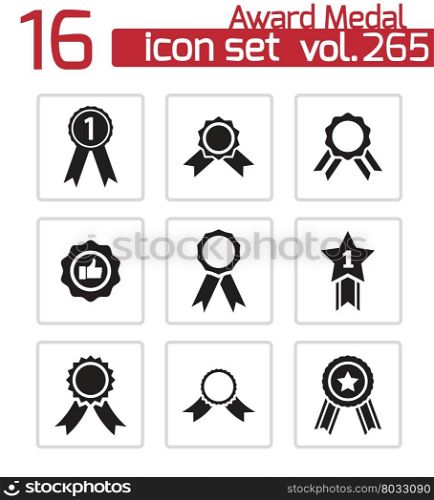 Vector black award medal icons set on white background. Vector black award medal icons set
