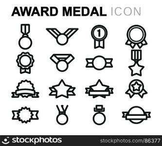 Vector black award medal icons set. Vector black award medal icons set on white background