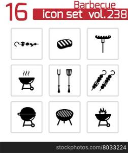 Vector black barbecue icons set on white background. Vector black barbecue icons set