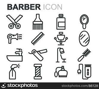 Vector black barber icons set. Vector black barber icons set on white background