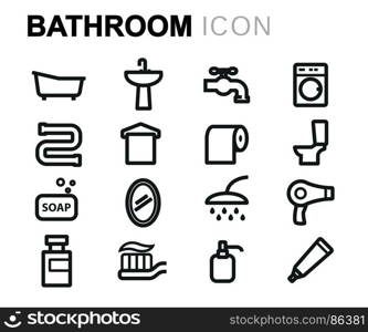 Vector black bathroom icons set. Vector black bathroom icons set on white background