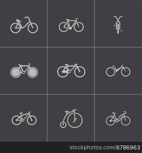 Vector black bicycle icons set on grey background. Vector black bicycle icons set