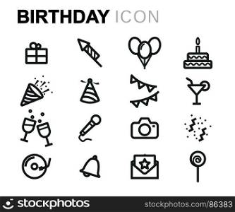 Vector black birthday icons set. Vector black birthday icons set on white background