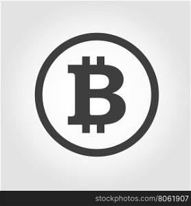 Vector black bitcoins icon. Vector black bitcoins icon on grey background.