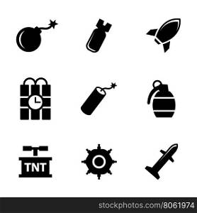 Vector black bomb icons set. Vector black bomb icons set on white background. Rockets icons