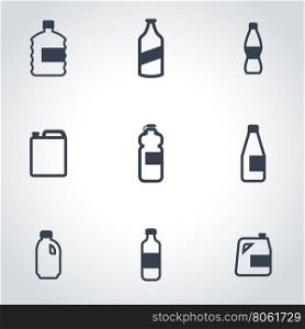 Vector black bottles icon set. Bottles Icon Object, Bottles Icon Picture, Bottles Icon Image - stock vector