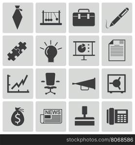 Vector black business icons set on white background. Vector black business icons set