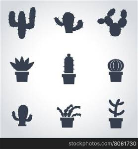 Vector black cactus icon set. Cactus Icon Object, Cactus Icon Picture, Cactus Icon Image - stock vector