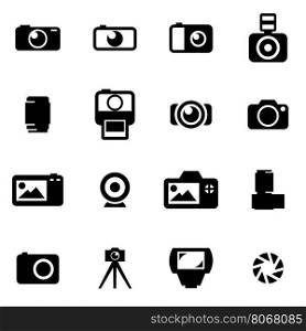 Vector black camera icon set. Vector black camera icon set on white background
