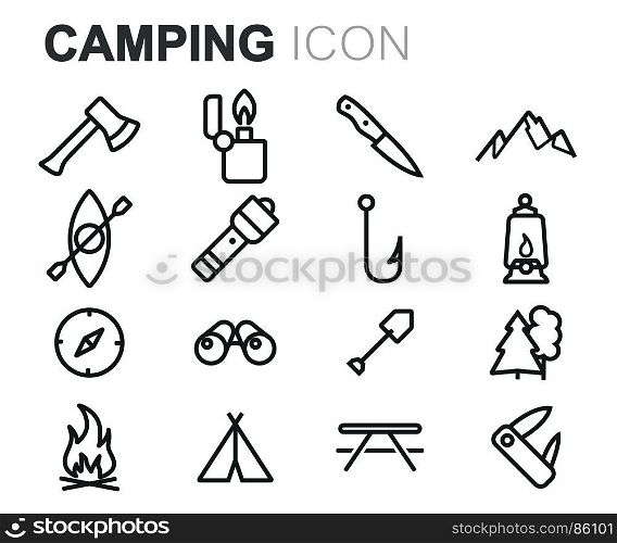 Vector black camping icons set. Vector black camping icons set on white background