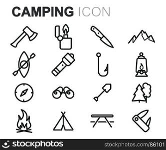 Vector black camping icons set. Vector black camping icons set on white background