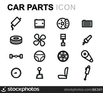 Vector black car parts icons set. Vector black car parts icons set on white background