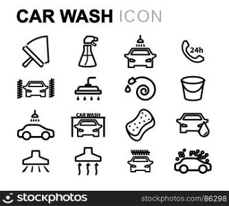 Vector black car wash icons set. Vector black car wash icons set on white background