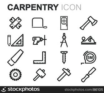 Vector black carpentry icons set. Vector black carpentry icons set on white background