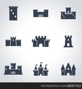 Vector black castle icon set. Castle Icon Object, Castle Icon Picture, Castle Icon Image, Castle Icon Graphic, Castle Icon JPG, Castle Icon EPS, Castle Icon AI - stock vector