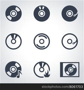 Vector black cd icon set. CD Icon Object, CD Icon Picture, CD Icon Image, CD Icon Graphic, CD Icon JPG, CD Icon EPS, CD Icon AI - stock vector