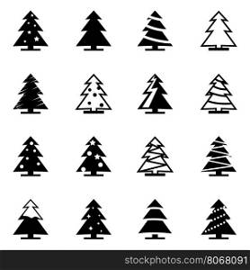 Vector black christmas tree icon set. Vector black christmas tree icon set on white background