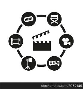 Vector black cinema icon set. Cinema Icon Object, Cinema Icon Picture, Cinema Icon Image - stock vector