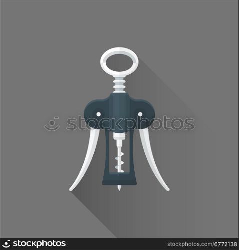 vector black color flat design bar sommelier wing corkscrew isolated illustration gray background long shadow&#xA;