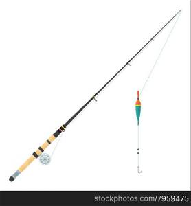 vector black color flat design float fishing rod cork handle lure setup isolated illustration white background&#xA;