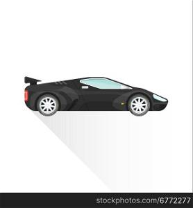 vector black color flat design modern supercar body type vehicle illustration isolated white background long shadow&#xA;