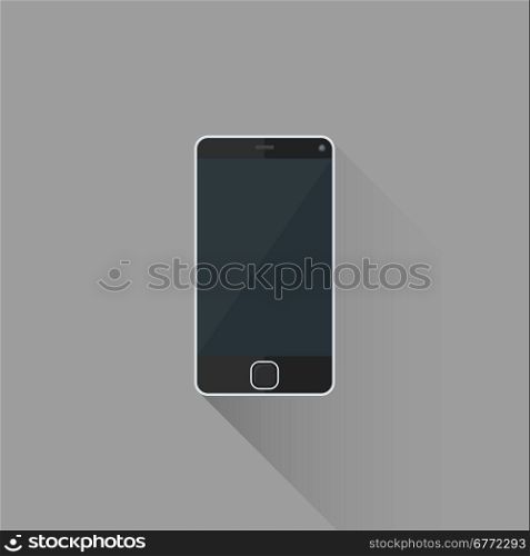 vector black color flat design modern touchscreen smart phone illustration isolated dark background long shadow&#xA;