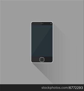 vector black color flat design modern touchscreen smart phone illustration isolated dark background long shadow&#xA;