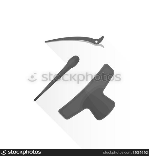 vector black color flat design plastic barber barrettes pins collection illustration isolated white background long shadow&#xA;