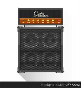 vector black color flat design retro guitar combo amplifier cabinet illustration isolated white background long shadow&#xA;