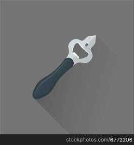 vector black color handle flat design metal bar bottle opener isolated illustration gray background long shadow&#xA;