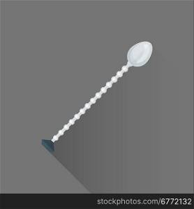 vector black color muddler flat design long metal bar spoon isolated illustration gray background long shadow&#xA;