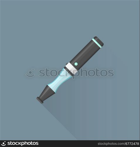 vector black colored flat design electronic cigarette blue light button illustration isolated dark background long shadow&#xA;