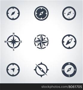 Vector black compass icon set. Compass Icon Object, Compass Icon Picture, Compass Icon Image, Compass Icon Graphic, Compass Icon JPG, Compass Icon EPS, Cotton Icon AI - stock vector