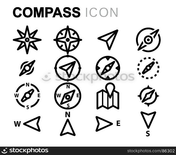Vector black compass icons set. Vector black compass icons set on white background