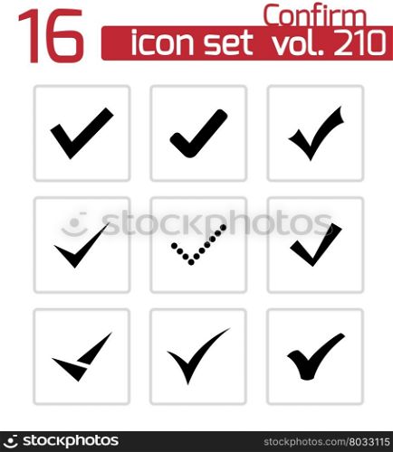 Vector black confirm icons set on white background. Vector black confirm icons set