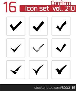 Vector black confirm icons set on white background. Vector black confirm icons set