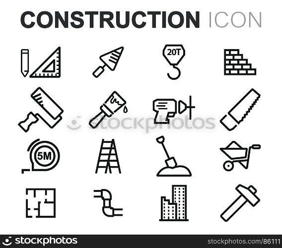 Vector black construction icons set. Vector black construction icons set on white background