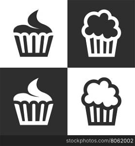 Vector black cupcake icons set. Vector black cupcake icons set on white background