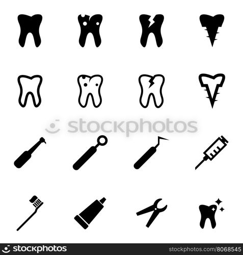 Vector black dental icon set. Vector black dental icon set on white background