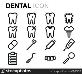 Vector black dental icons set. Vector black dental icons set on white background