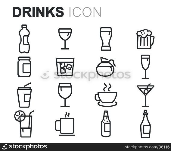 Vector black drinks icons set. Vector black drinks icons set on white background