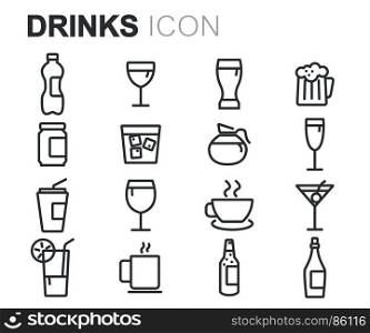 Vector black drinks icons set. Vector black drinks icons set on white background