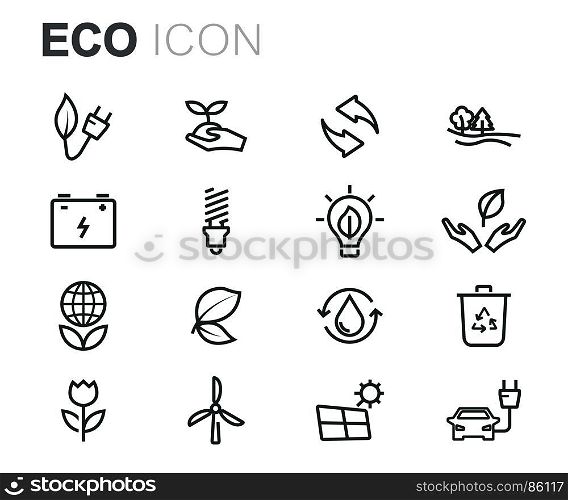 Vector black eco icons set. Vector black eco icons set on white background